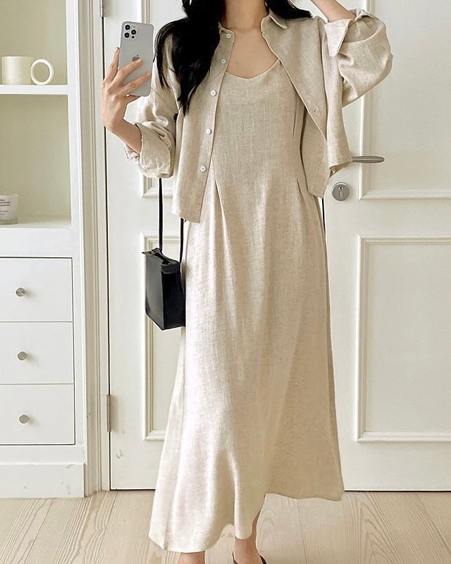 Linen Shirt Dress Set