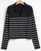 Collar Striped Knit Top