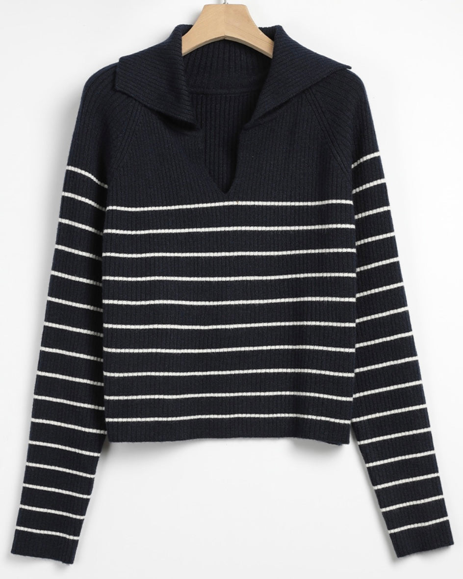 Collar Striped Knit Top