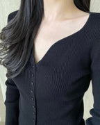 Heart-Neck Ribbed Knit Top