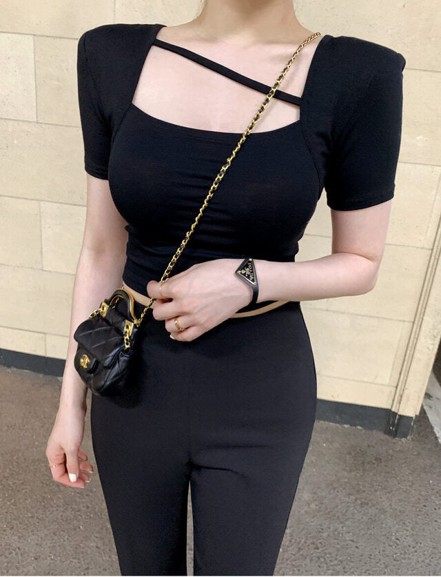 Oblique Line Cropped Top