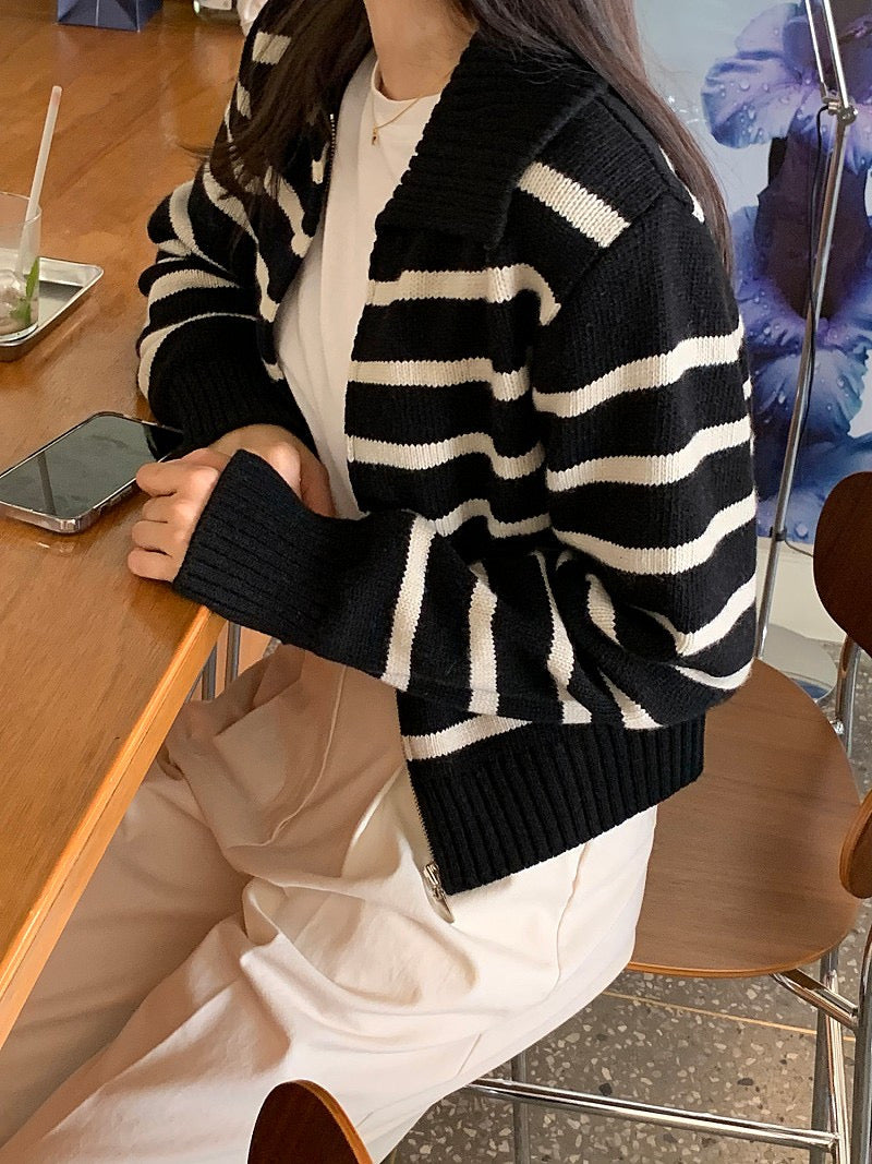 Moni Striped Knit Zip-Up