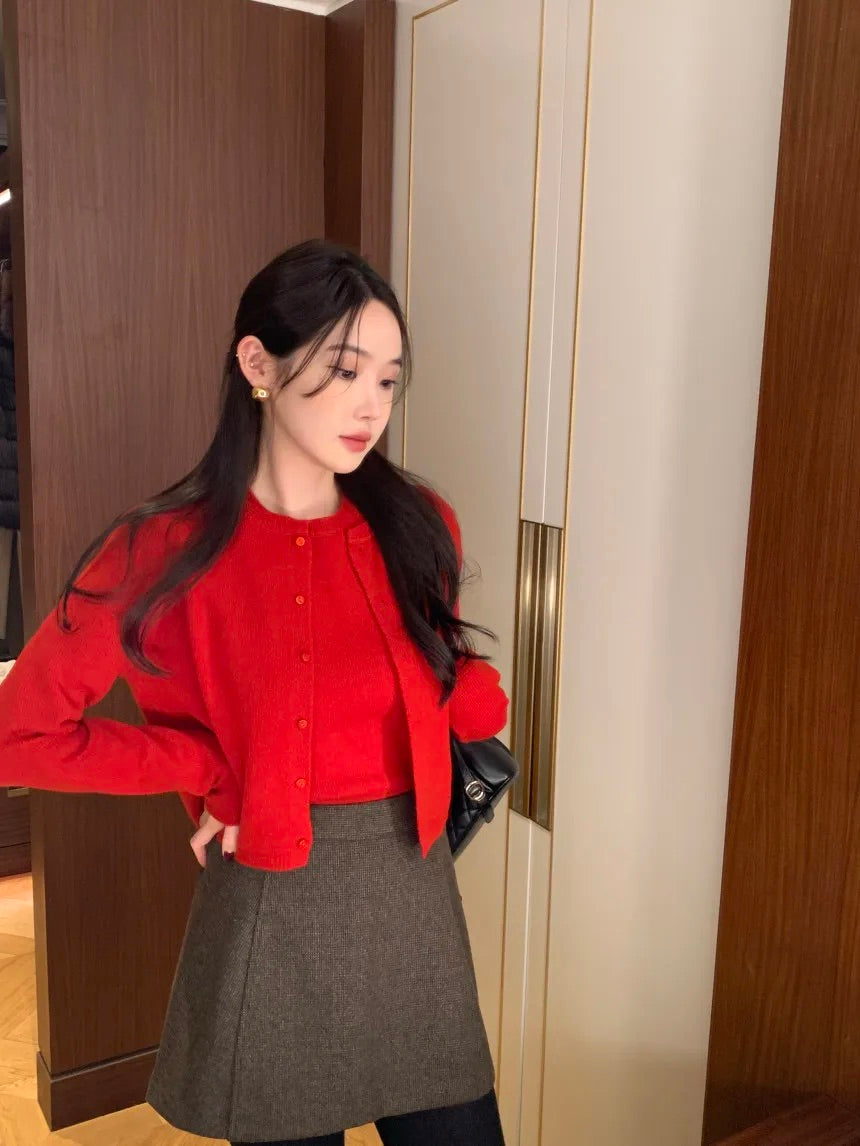 Knitted Short-Sleeves Cardigan Set