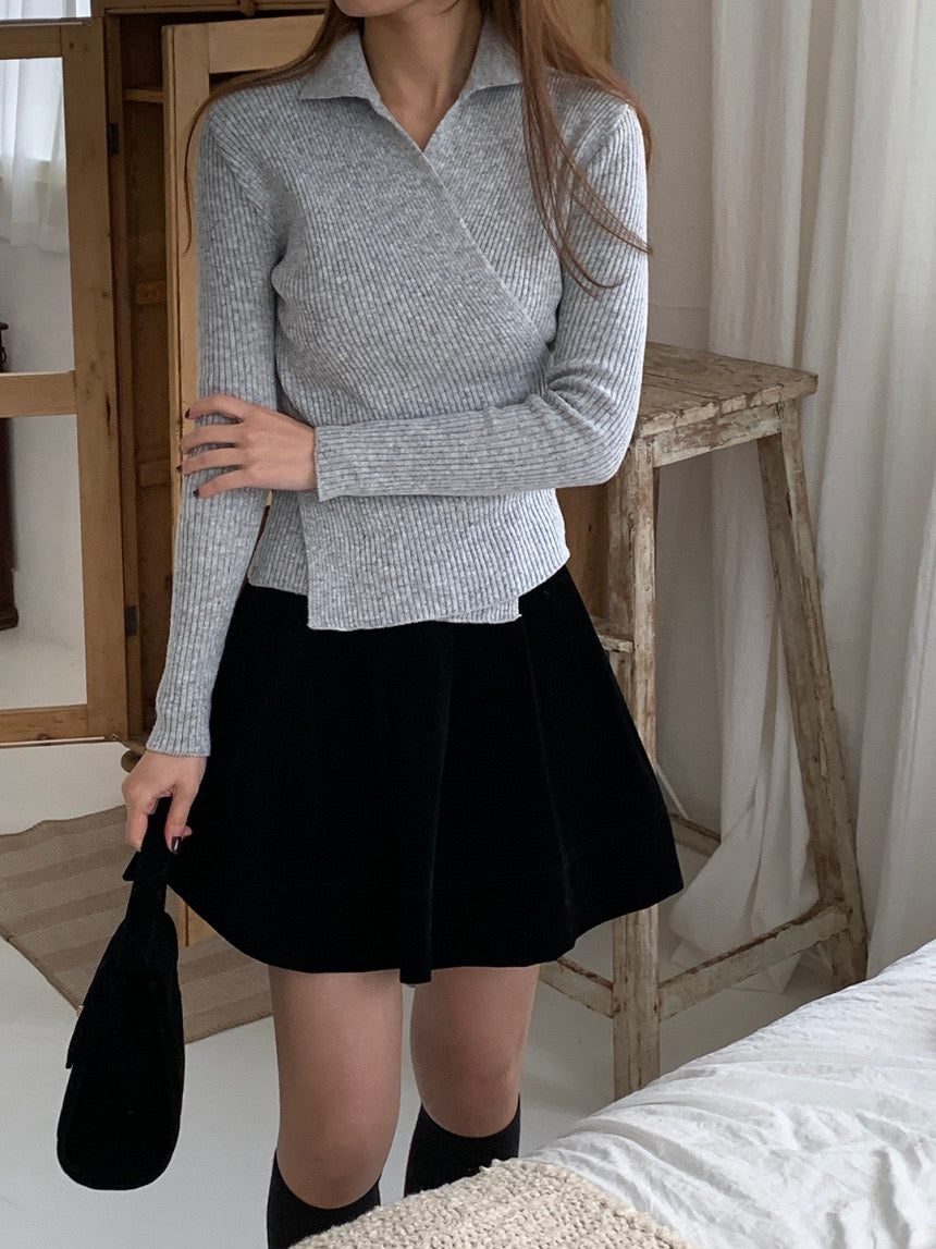 Wrap Collar V-Neck Knit