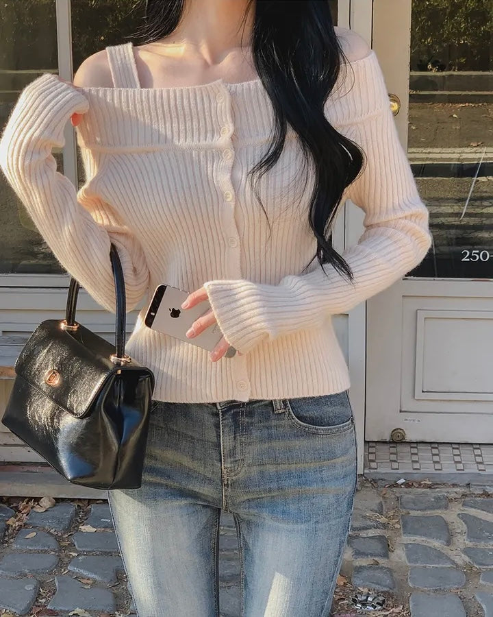 Two-Way Off-Shoulder Ribbed Knit