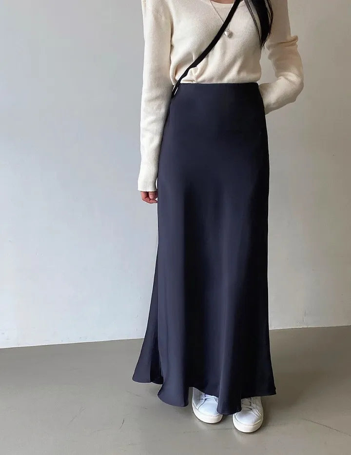 Hidden Banding Satin Maxi Skirt