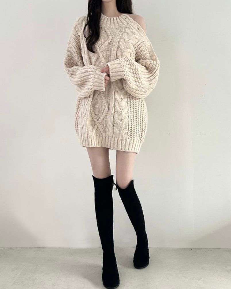 Shoulder Button Cable Knit
