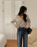 Collar Striped Knit Top