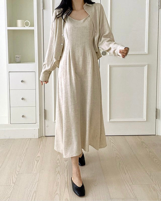 Linen Shirt Dress Set