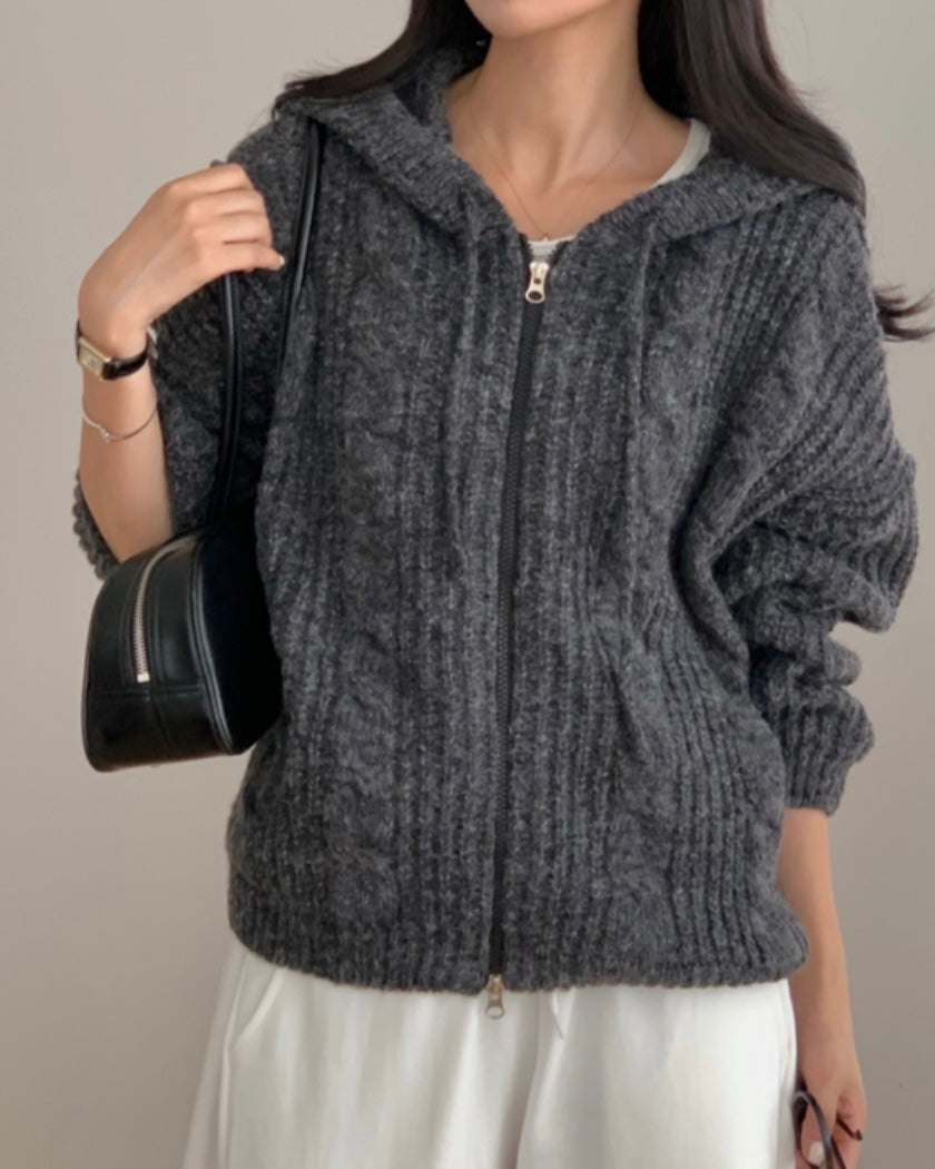 Hoodie Cable Knit Zip-Up