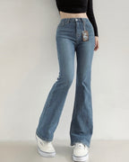 [S,M,L] Tunnel Waistband Stretchy Flared Denim Pants