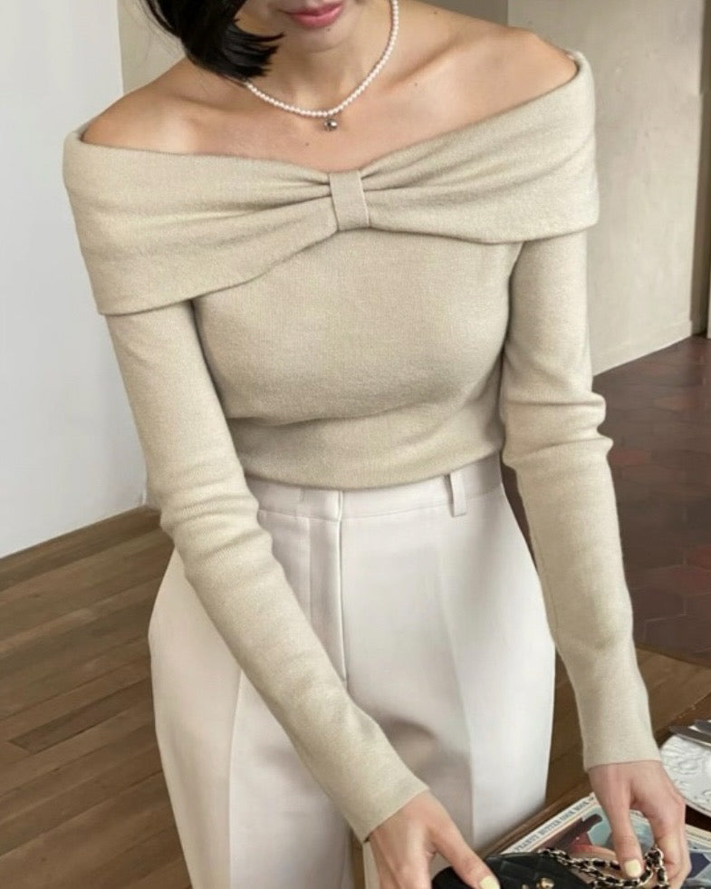 Ribbon Off-Shoulder Knit