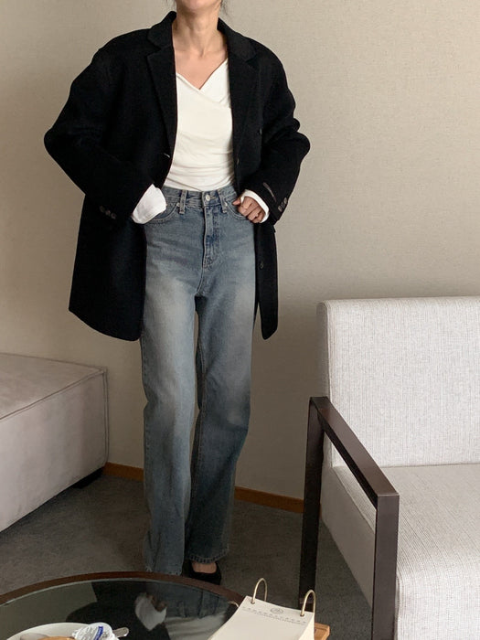 Black 100% Wool Jacket with Padded Vest