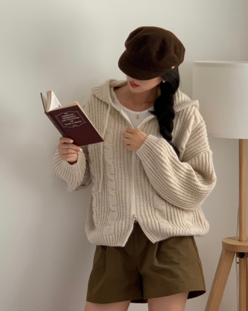 Hoodie Cable Knit Zip-Up