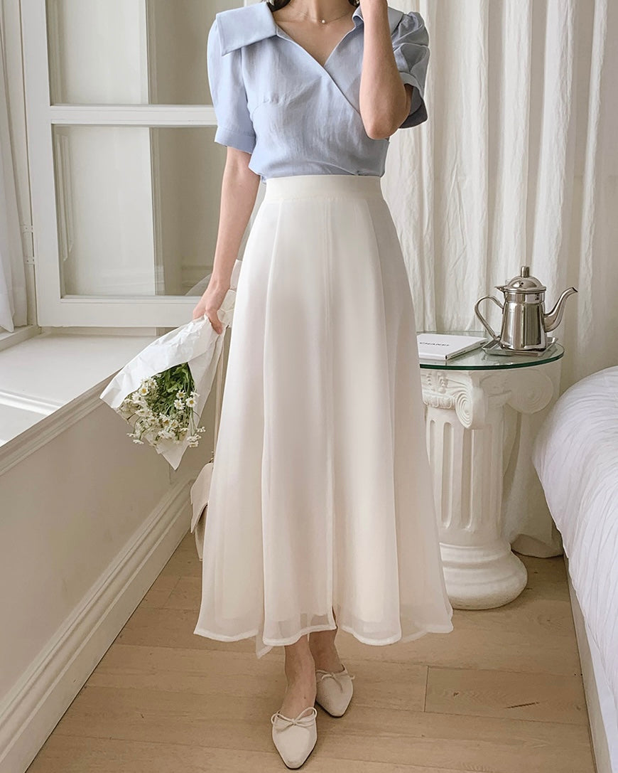 Chiffon Banding Flared Skirt