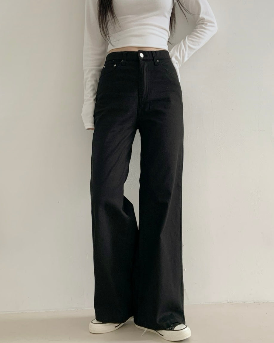 [S/M/L] Black High-Waist Stretchy Flared Cotton Pants