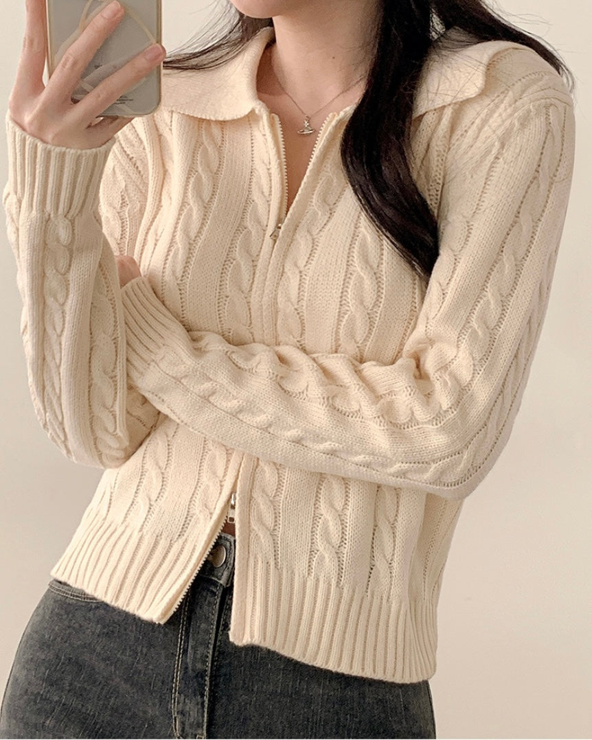 Cable Knit Zip-Up Cardigan