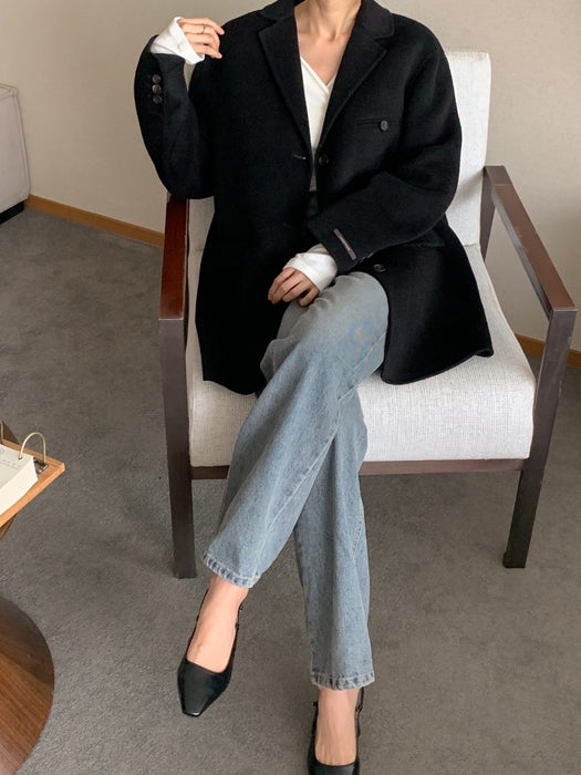 Black 100% Wool Jacket with Padded Vest