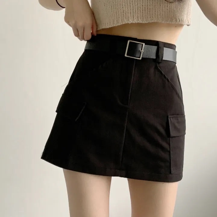 Cotton Pocket Skirt ( Belt included )