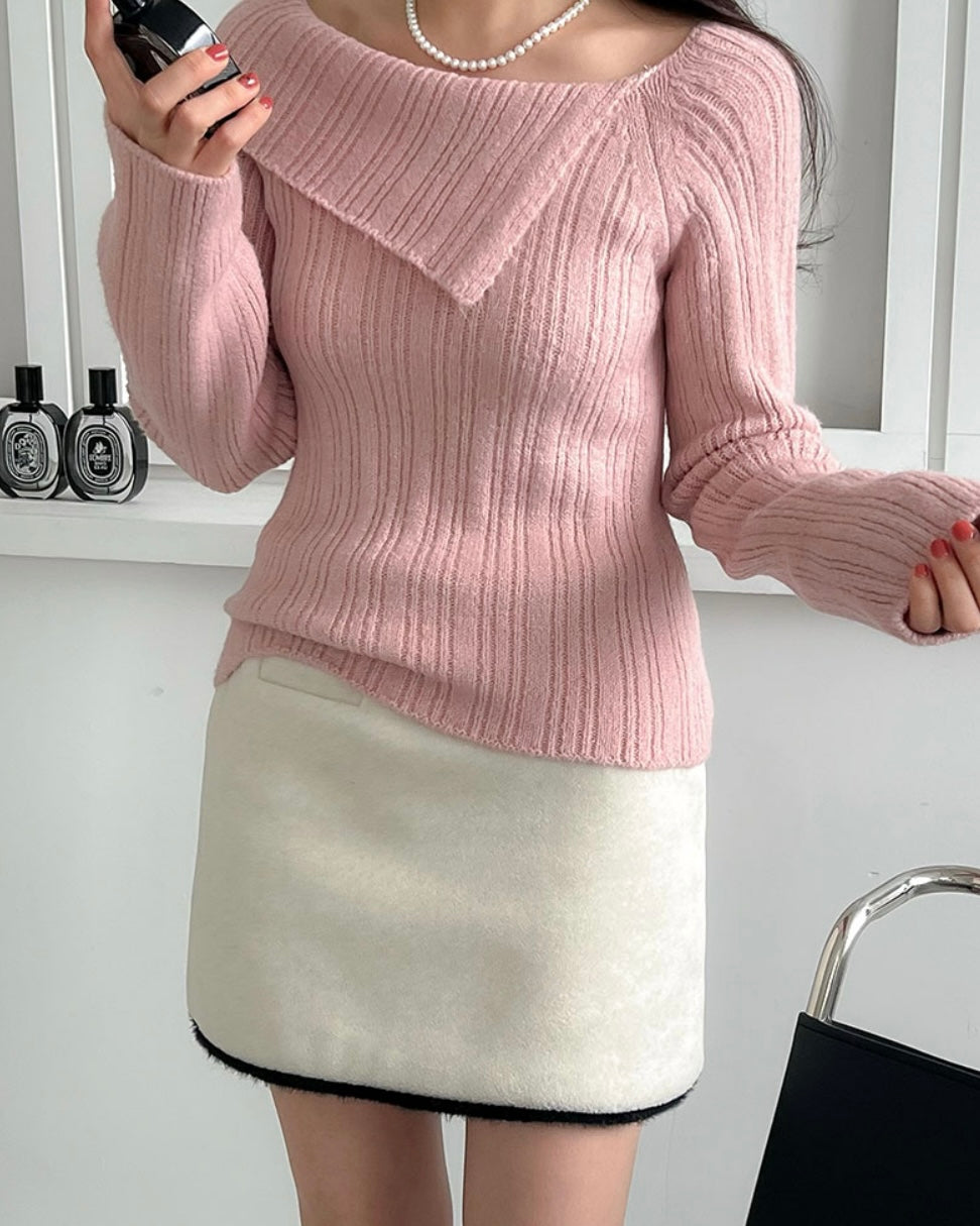 Unbalanced Collar Ribbed Knit