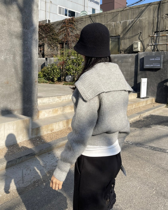 Sailor Collar Knitted Zip-Up