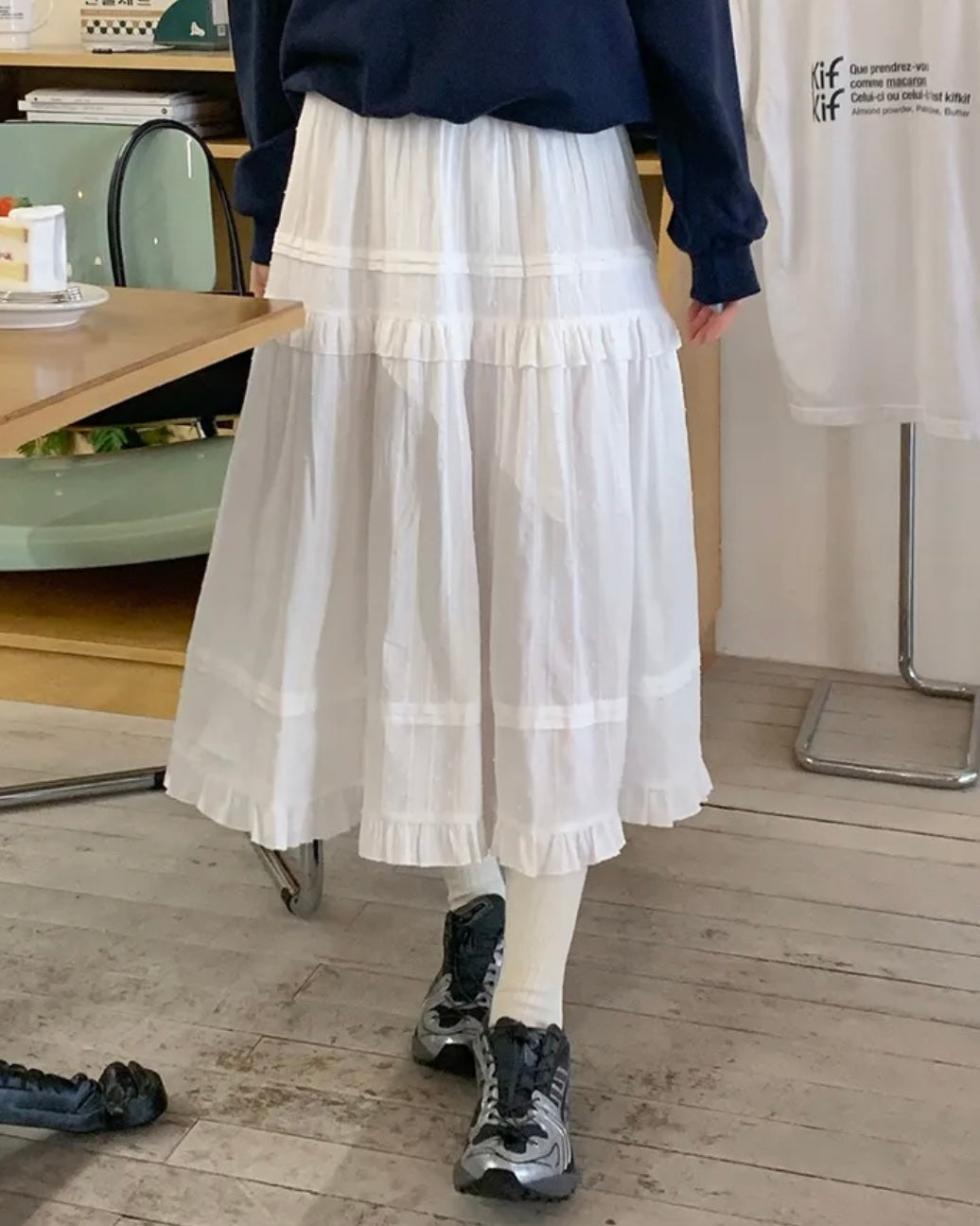 Dobby Ruffle Cotton Skirt