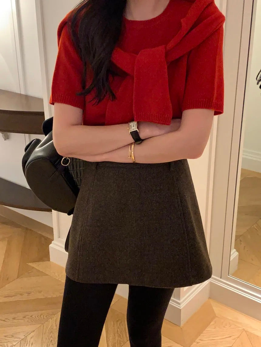 Knitted Short-Sleeves Cardigan Set