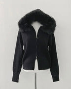 Fur Hoodie Knit Zip-Up