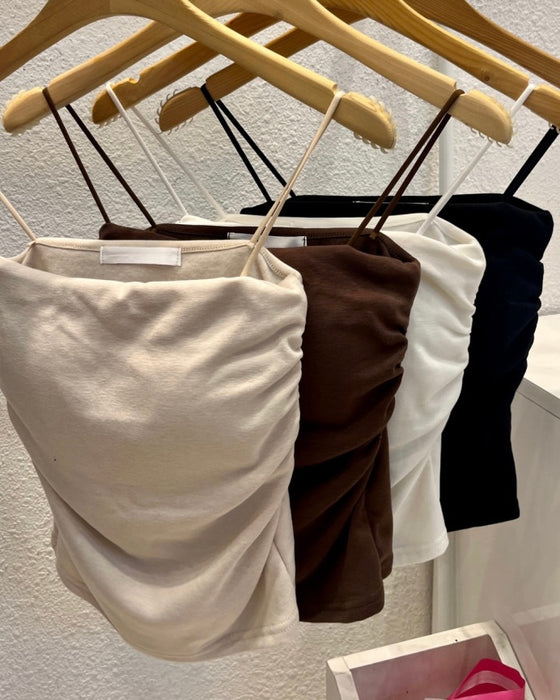 Brushed Shirring Camisole with Built-in Bra