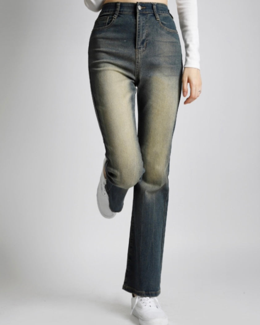 [Short/Long] Vintage Yellow Stretchy Semi-Flared Jeans