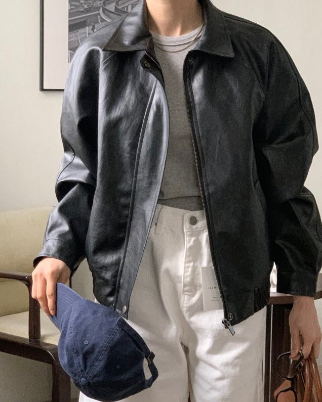 Premium Crackle Leather Blouson