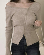 Oblique Buttons Ribbed Knit