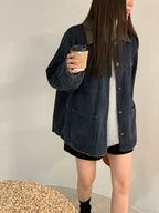 Leather Collar Denim Jacket