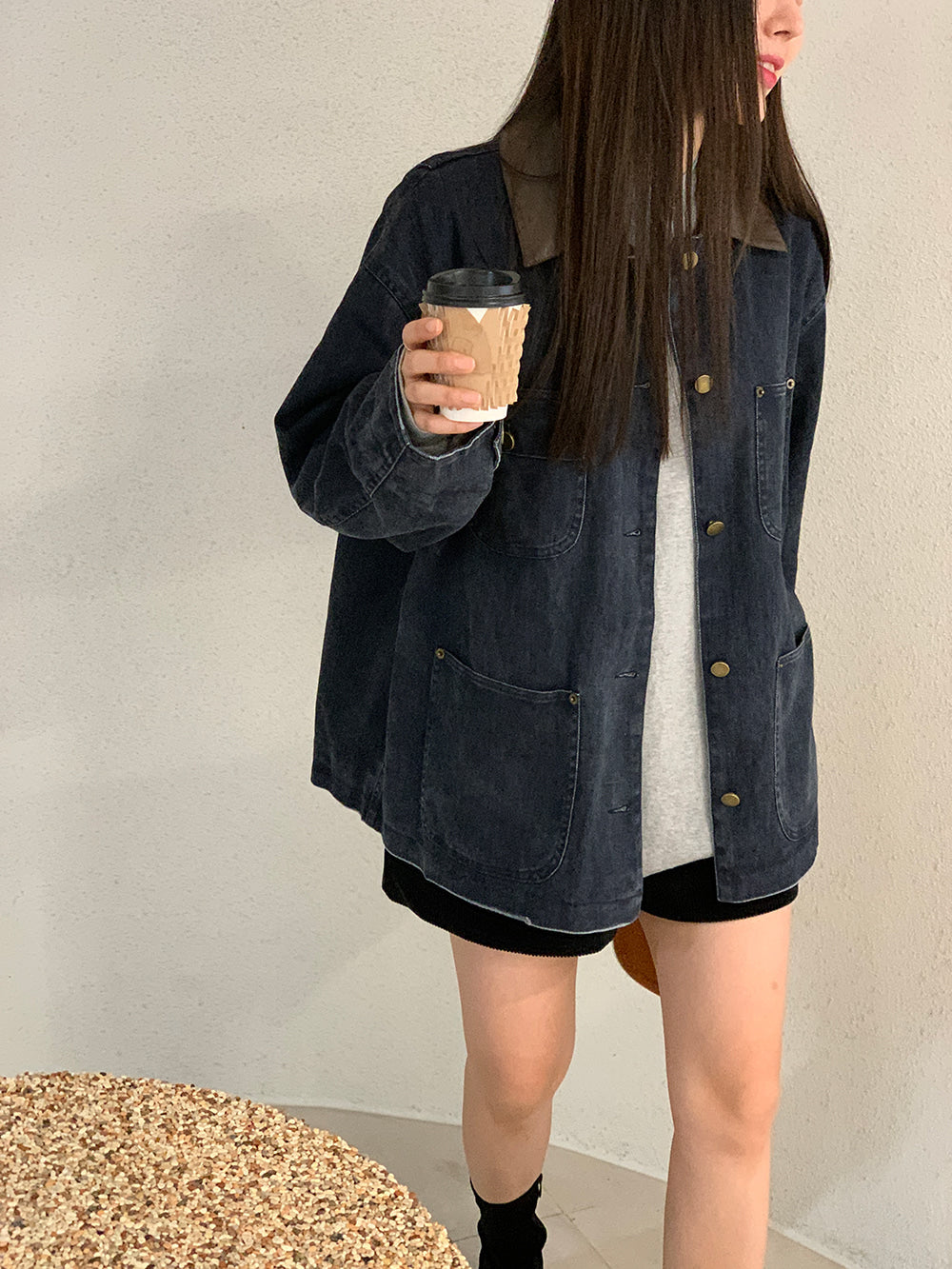 Leather Collar Denim Jacket