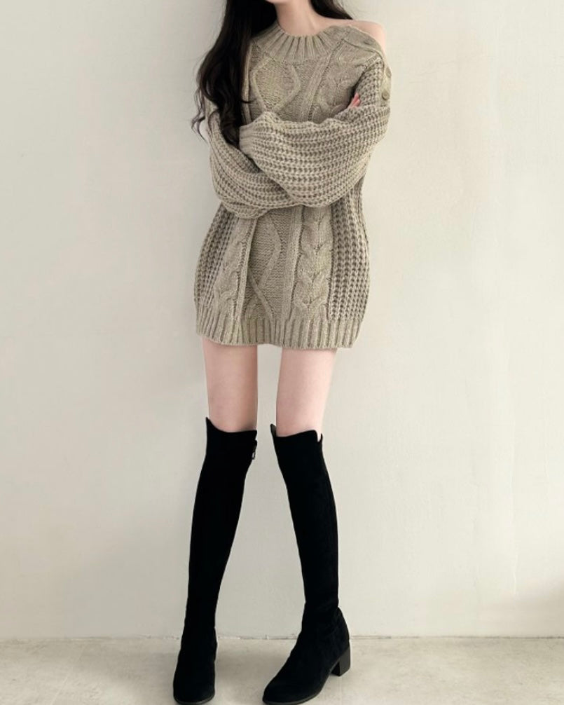 Shoulder Button Cable Knit