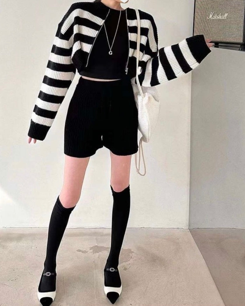 Striped Knit Zip-up Set