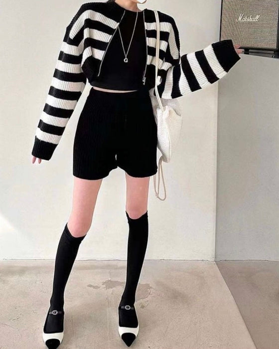 Striped Knit Zip-up Set