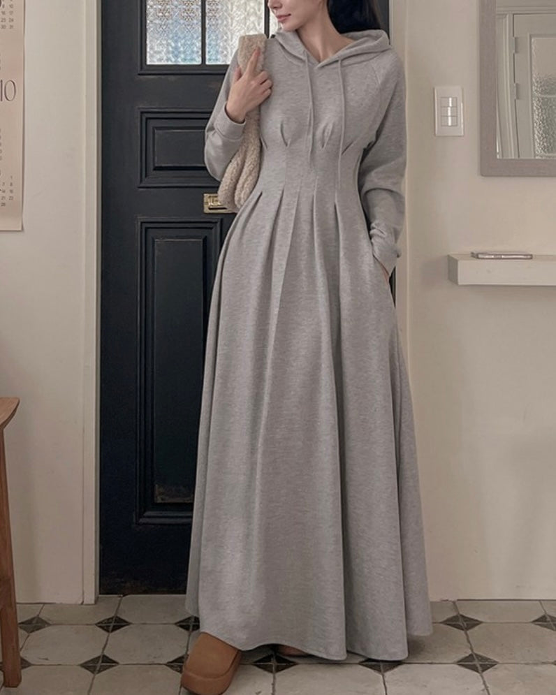 Hoodie Pintuck Long Dress