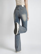 [Short/Long] Vintage Wash Stretchy Semi-Flared Jeans