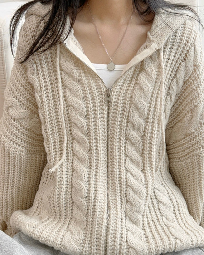 Hoodie Cable Knit Zip-Up