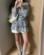 Frill Sleeveless Blouse Set