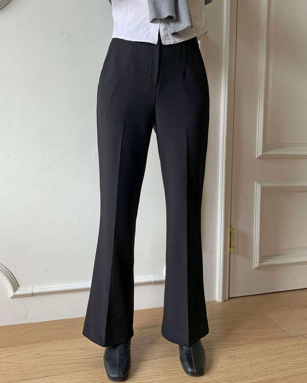 [S,M] Hidden Banding Flared Slacks