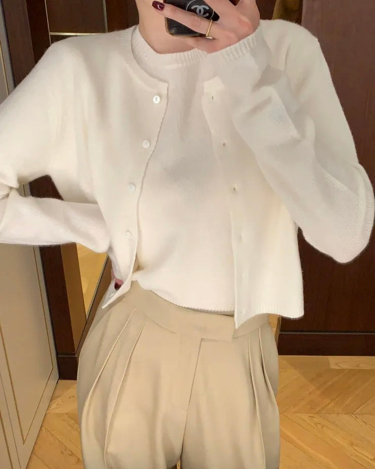 Knitted Short-Sleeves Cardigan Set