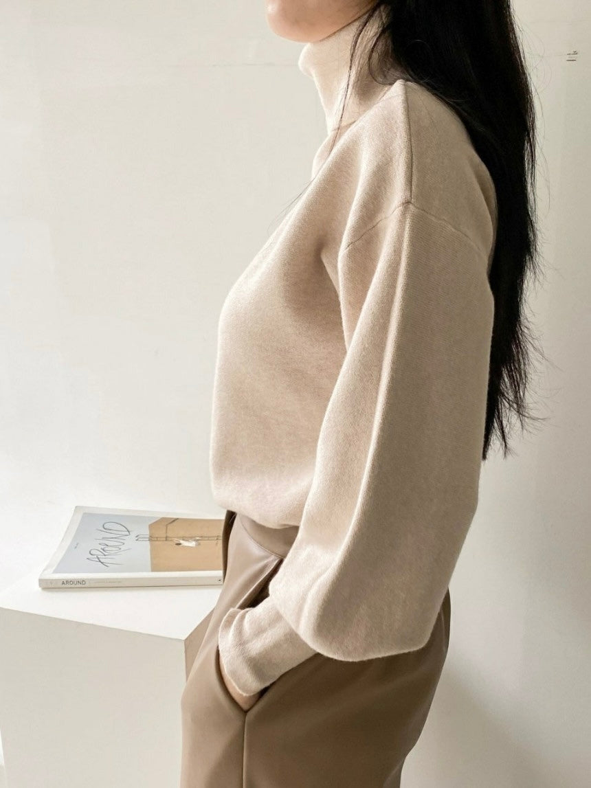 Puff Slaave Knitted Turtle-Neck