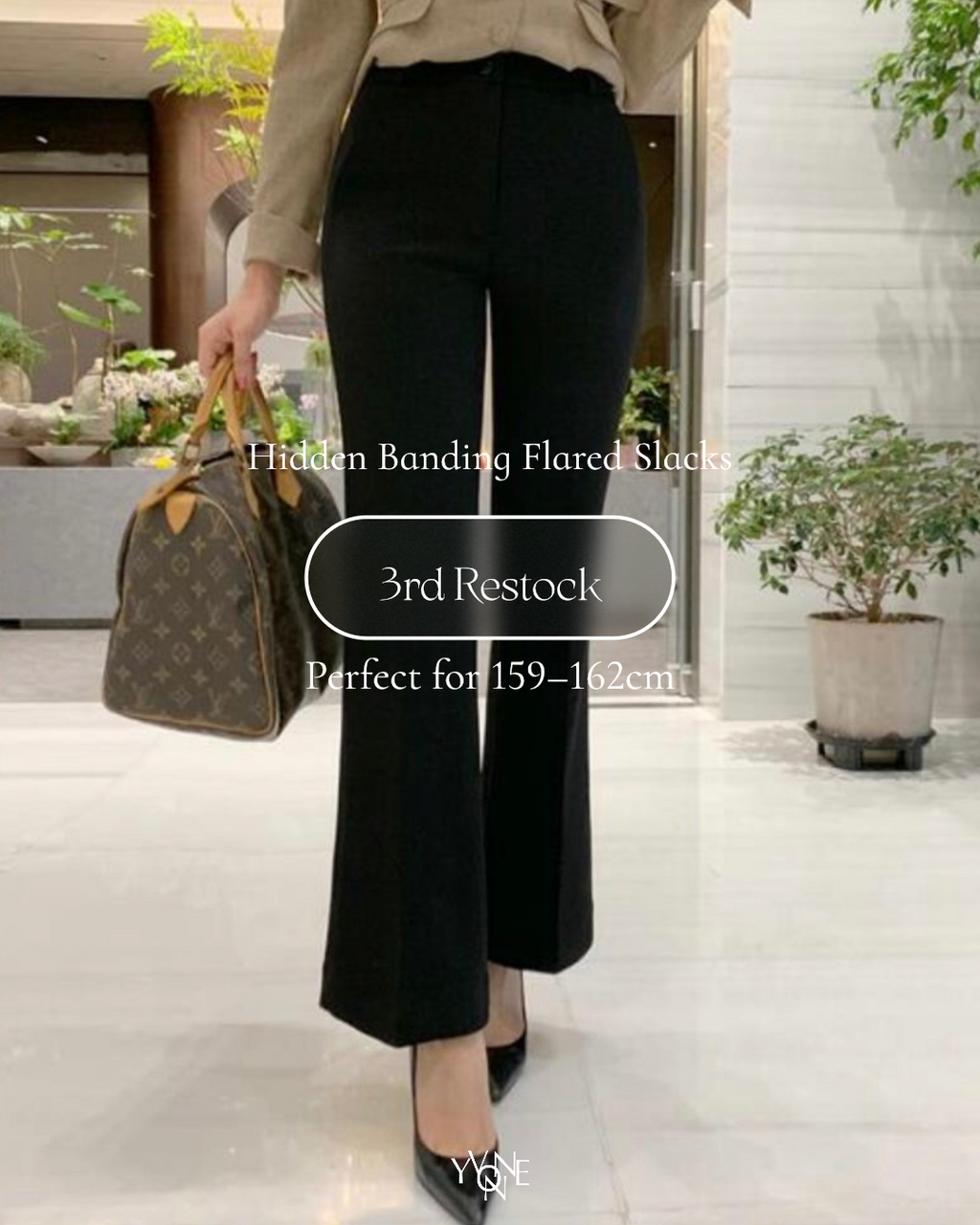 [S,M] Hidden Banding Flared Slacks