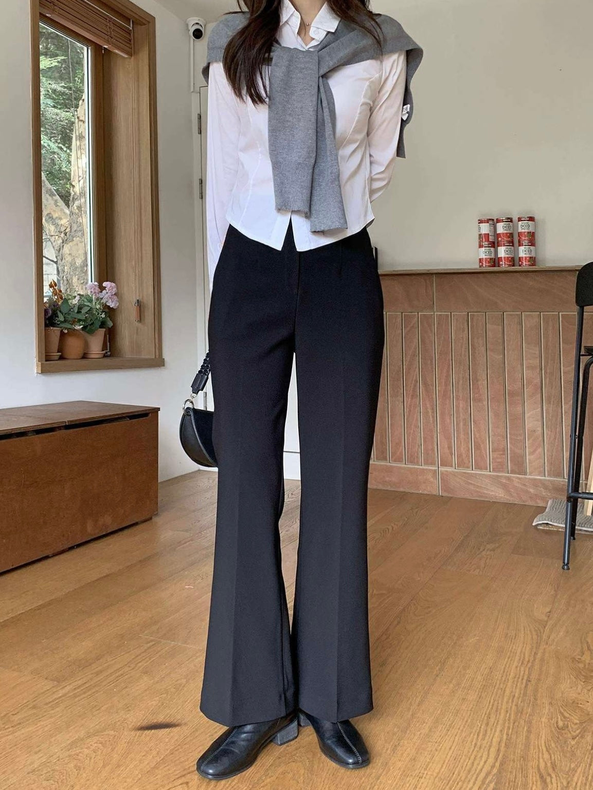 [S,M] Hidden Banding Flared Slacks
