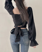 Square-Neck Cropped Blouse