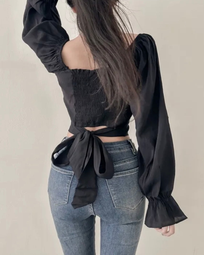 Square-Neck Cropped Blouse