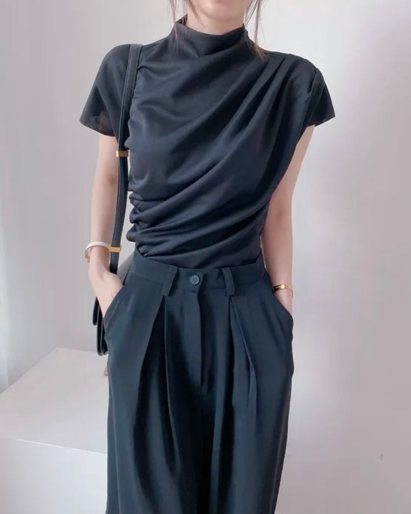 Shirring Half-Neck Top