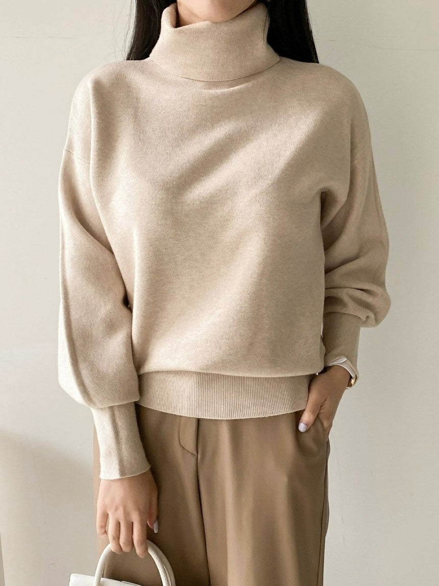 Puff Slaave Knitted Turtle-Neck